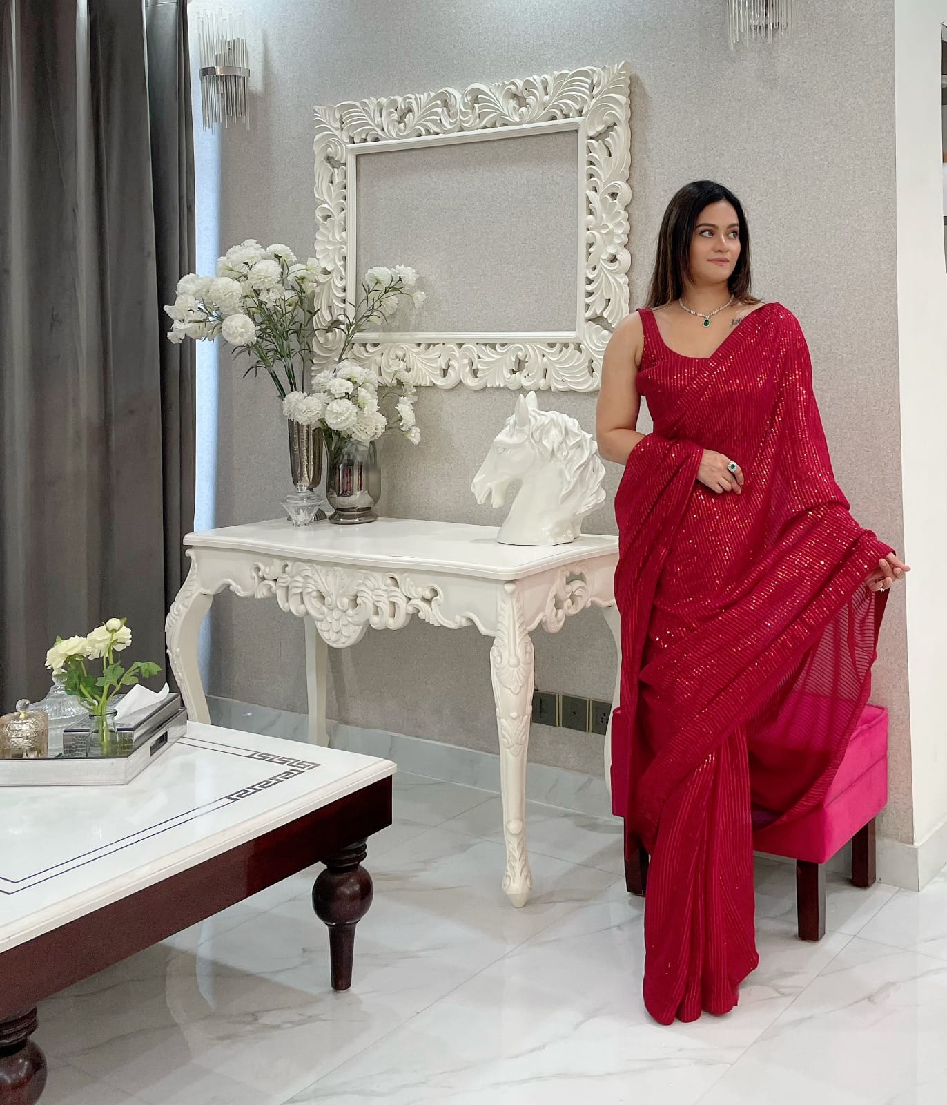 Premium Georgette Sarees with Sequin Work
