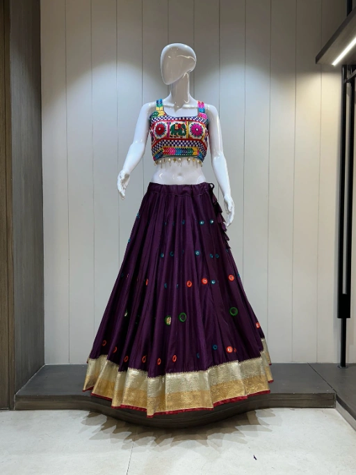 Pure Reyon cotton 10 mtr Chaniya with Hand Aari And Mirror work