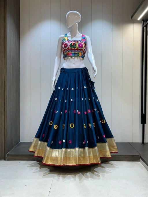 Pure Reyon cotton 10 mtr Chaniya with Hand Aari And Mirror work