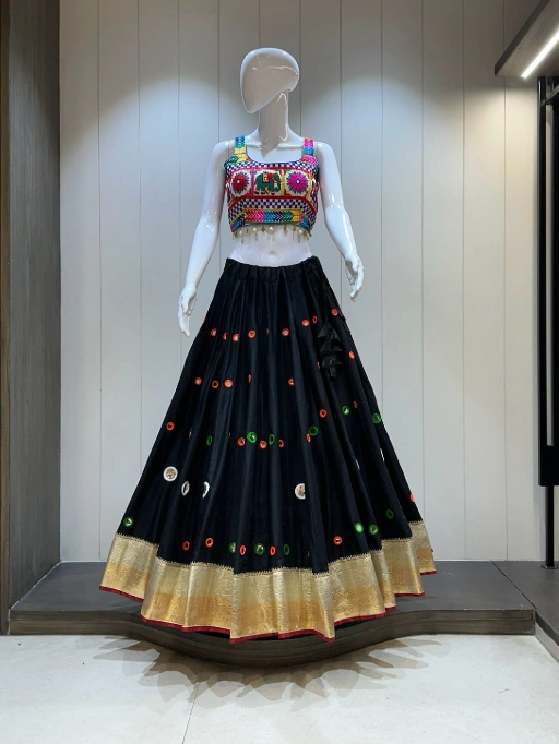 Pure Reyon cotton 10 mtr Chaniya with Hand Aari And Mirror work