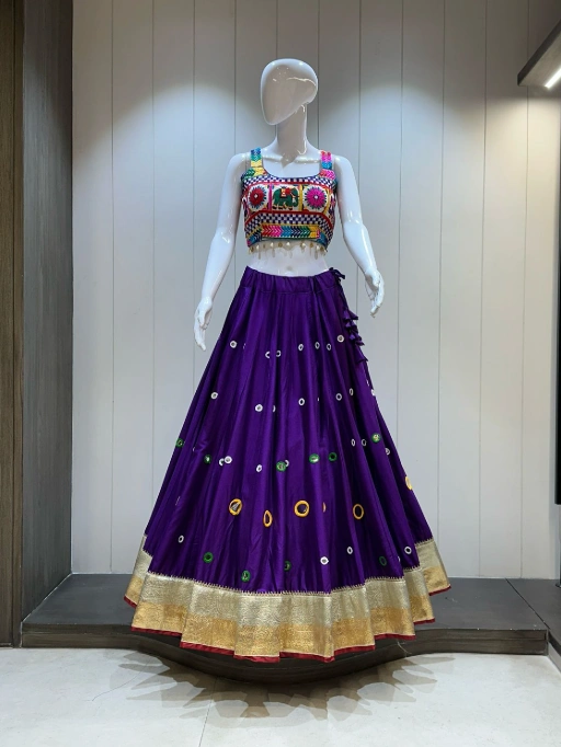 Pure Reyon cotton 10 mtr Chaniya with Hand Aari And Mirror work