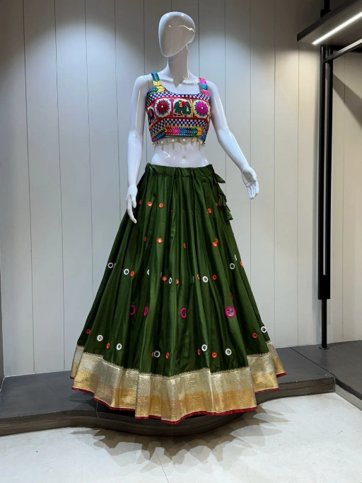 Pure Reyon cotton 10 mtr Chaniya with Hand Aari And Mirror work
