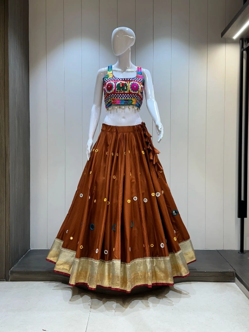 Pure Reyon cotton 10 mtr Chaniya with Hand Aari And Mirror work