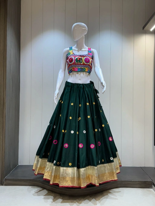 Pure Reyon cotton 10 mtr Chaniya with Hand Aari And Mirror work