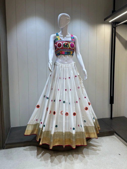 Pure Reyon cotton 10 mtr Chaniya with Hand Aari And Mirror work