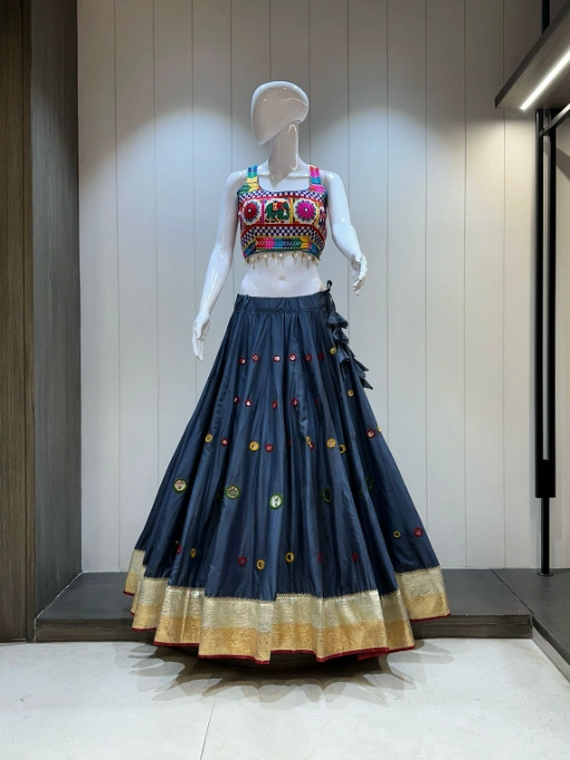 Pure Reyon cotton 10 mtr Chaniya with Hand Aari And Mirror work