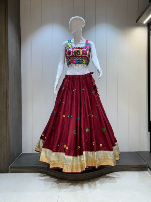 Pure Reyon cotton 10 mtr Chaniya with Hand Aari And Mirror work