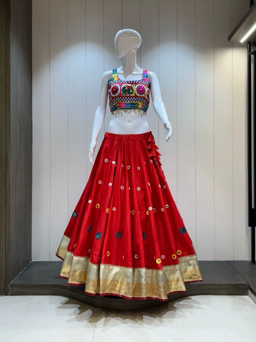 Pure Reyon cotton 10 mtr Chaniya with Hand Aari And Mirror work