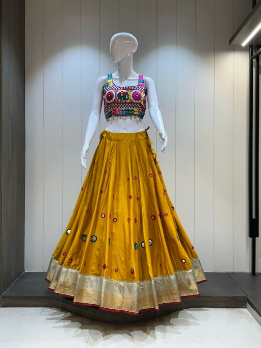 Pure Reyon cotton 10 mtr Chaniya with Hand Aari And Mirror work