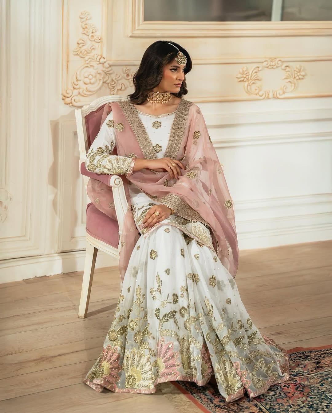 Readymade White Sharara with Multicolor Embroidery