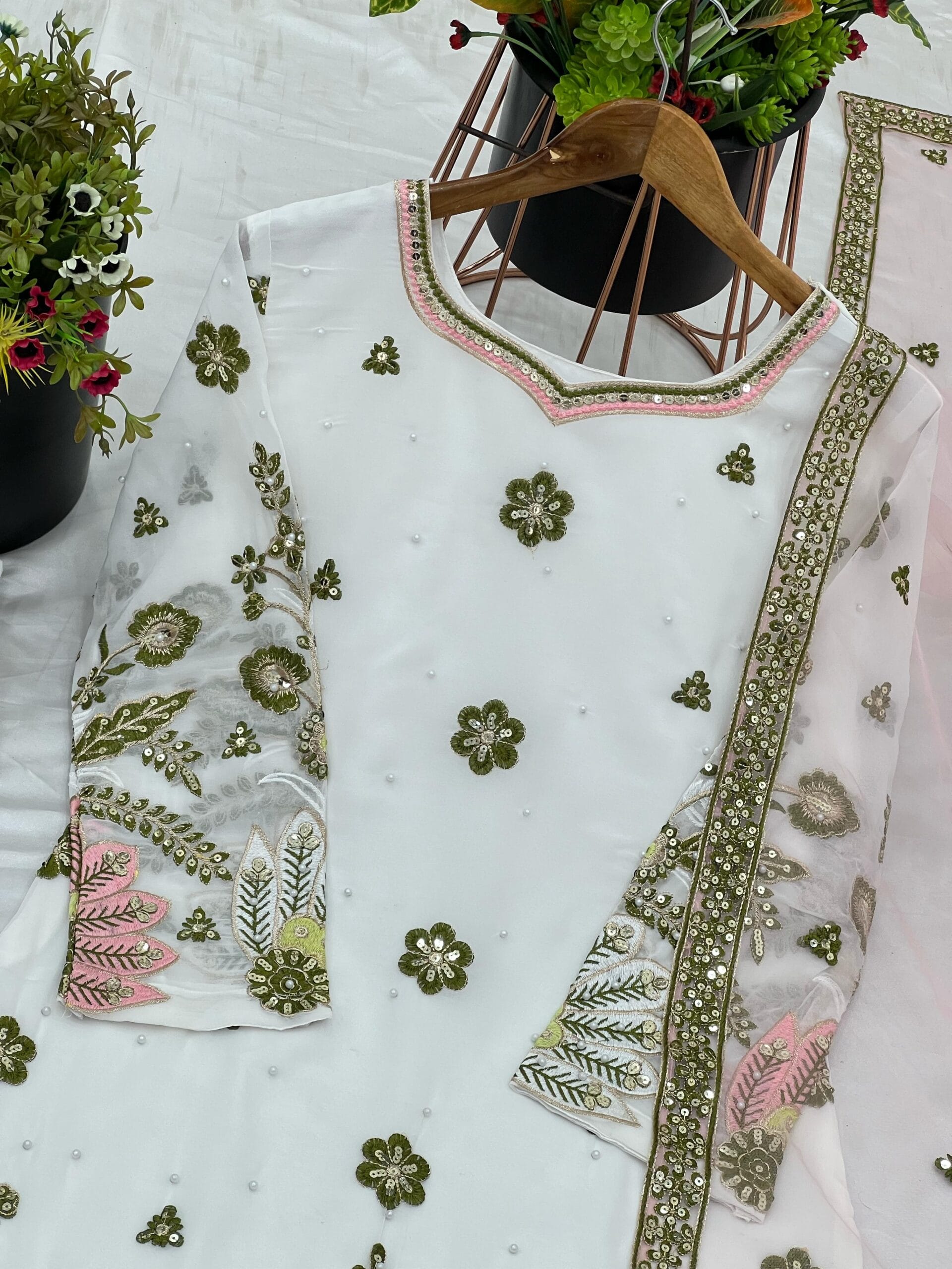 Readymade White Sharara with Multicolor Embroidery