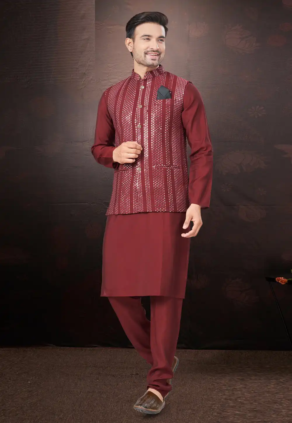 Wedding Wear Kurta With Nehru Jacket For Mens