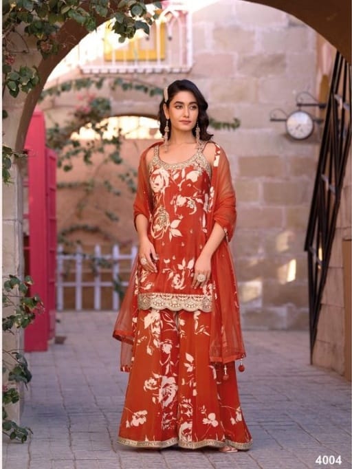 Sangeet Wear Palazzo Salwar Suit With Short Top