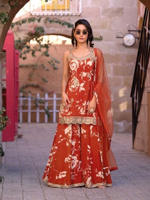 Sangeet Wear Palazzo Salwar Suit With Short Top