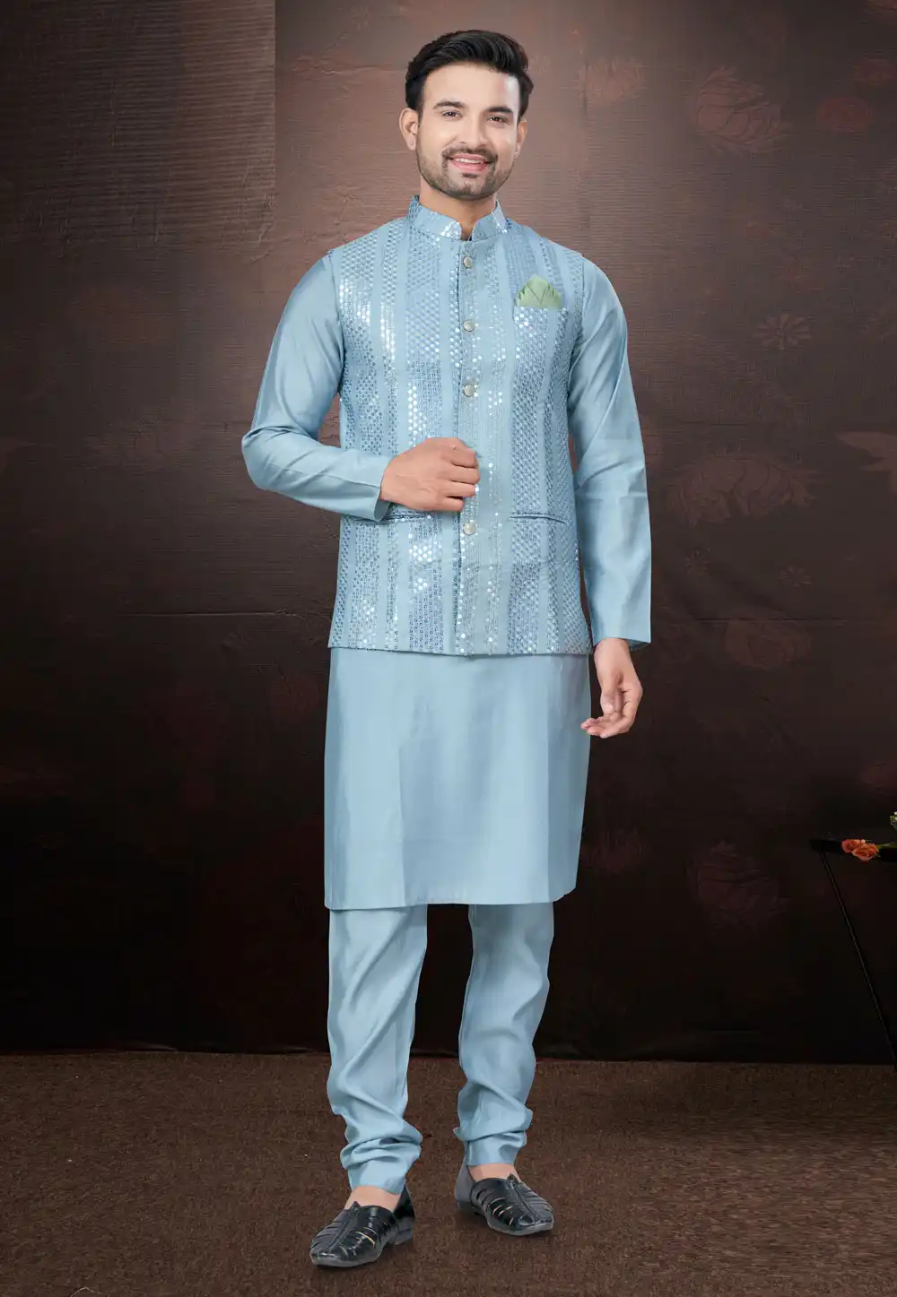Wedding Wear Kurta With Nehru Jacket For Mens