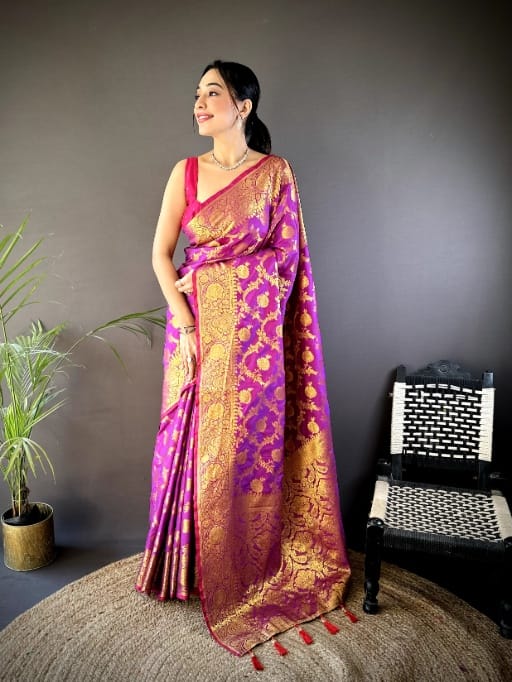 Soft Banarasi Silk Saree with Flower Weaves