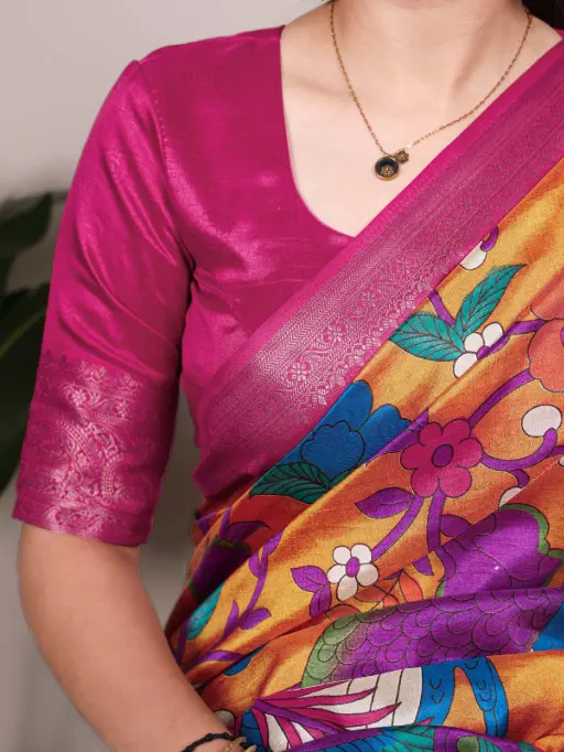 Tussar Silk Saree with Multi-Color Floral Print