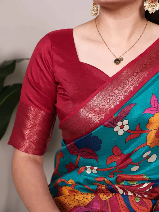 Tussar Silk Saree with Multi-Color Floral Print