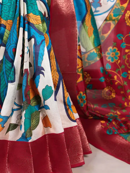 Tussar Silk Saree with Multi-Color Floral Print