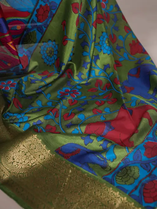 Tussar Silk Saree with Multi-Color Floral Print