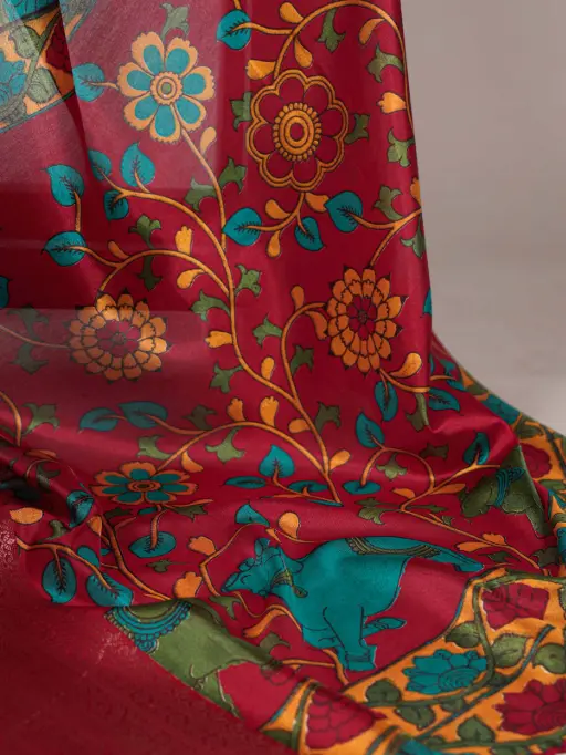 Tussar Silk Saree with Multi-Color Floral Print