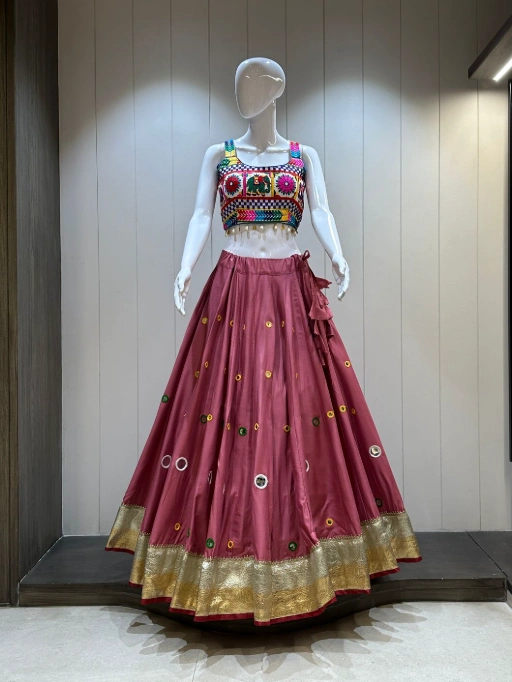 Pure Reyon cotton 10 mtr Chaniya with Hand Aari And Mirror work