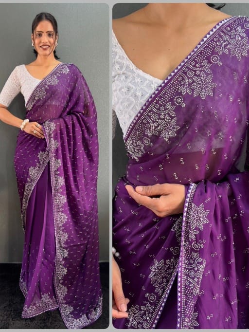 Buy Diamond Hotfix Rangoli Silk Saree