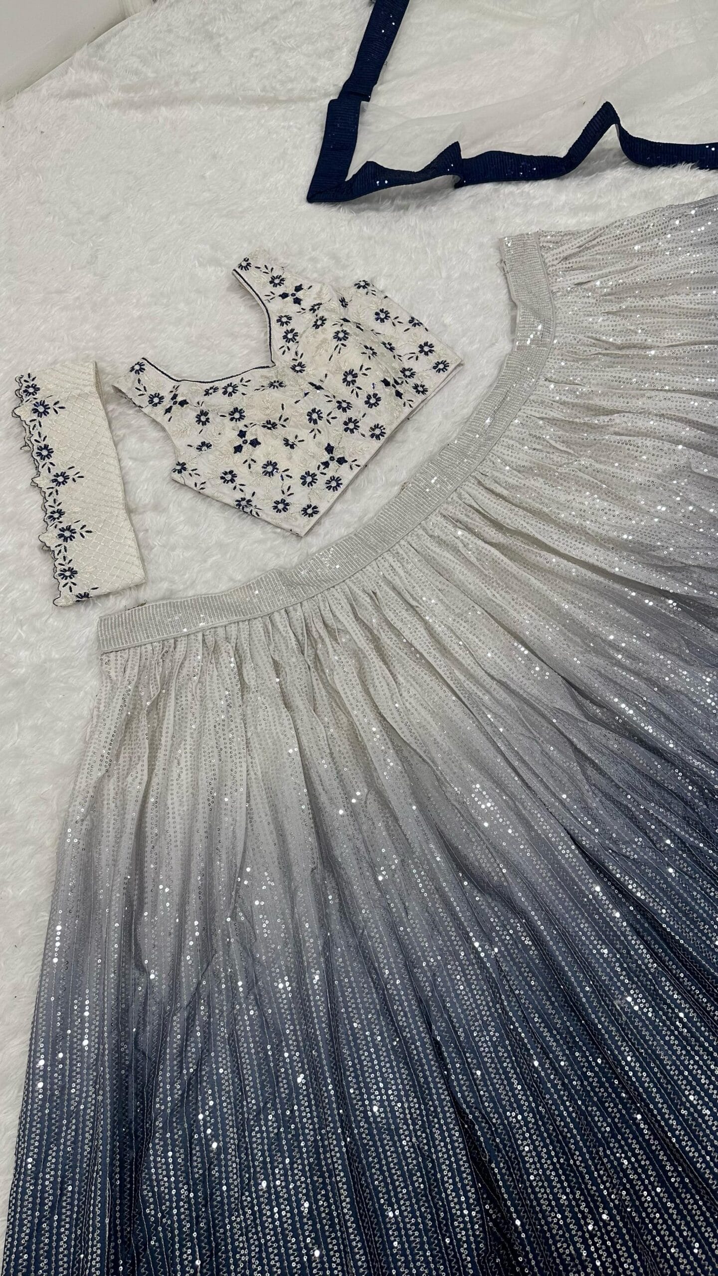 White and Purple Shaded Georgette Full Sequin Lehenga Choli