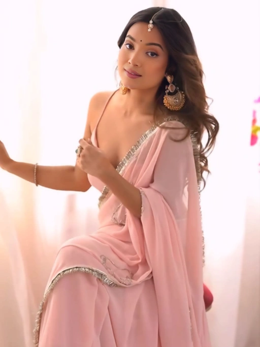 Bollywood Baby Pink Pre Draped Saree with Border