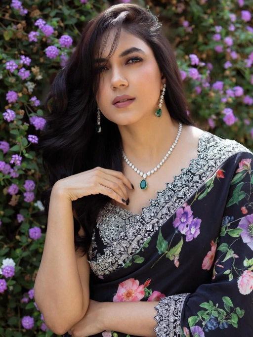 Bollywood Inspired Black Floral Border Saree
