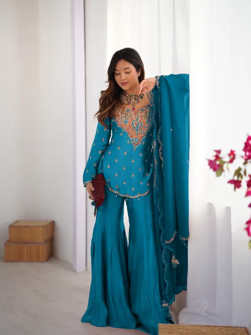 Bollywood Inspired Short Shirt and Plazzo Salwar