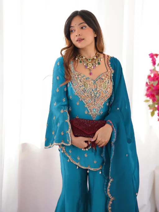 Bollywood Inspired Short Shirt and Plazzo Salwar