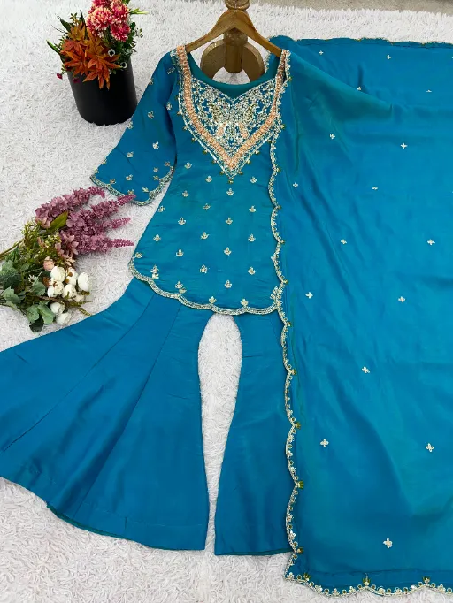 Bollywood Inspired Short Shirt and Plazzo Salwar