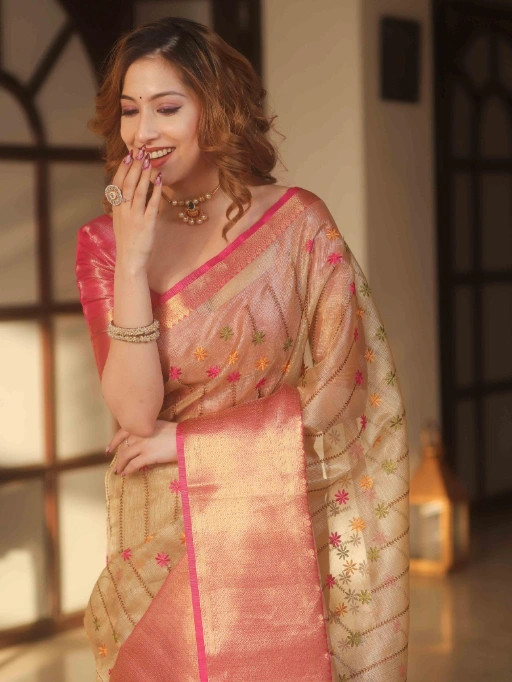 Buy Perfect Bollywood Inspired Tissue Silk Saree