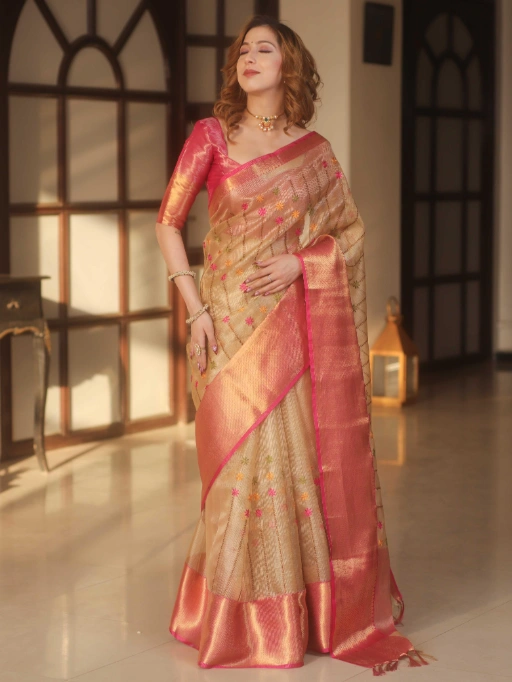 Buy Perfect Bollywood Inspired Tissue Silk Saree
