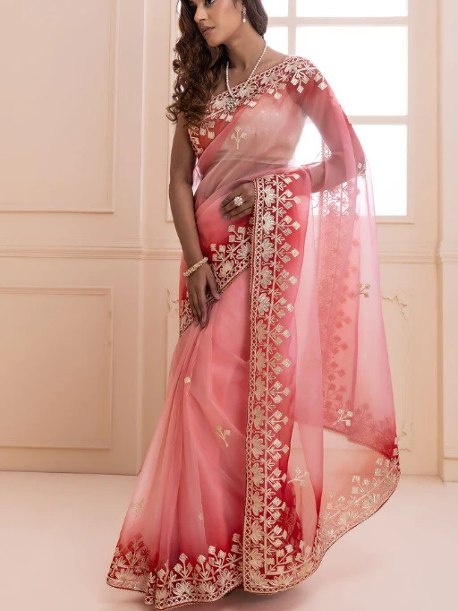 Buy Pink Padding Saree with Hand Gotta Work