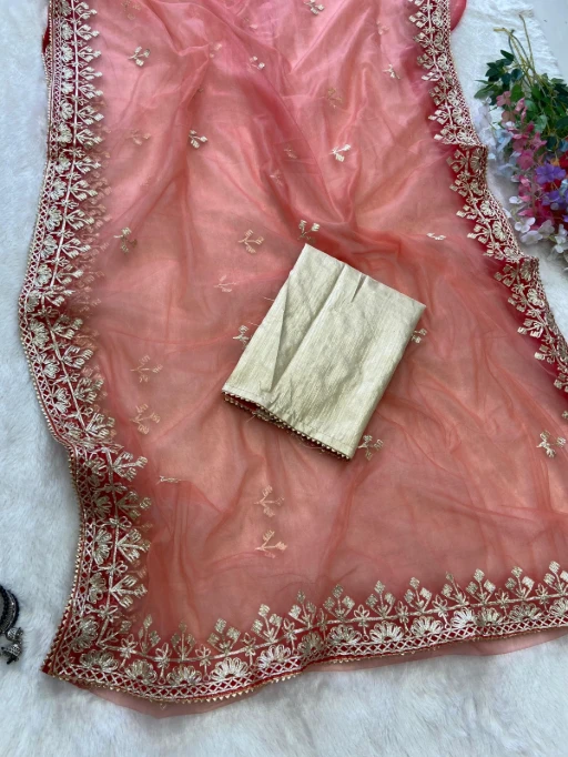 Buy Pink Padding Saree with Hand Gotta Work