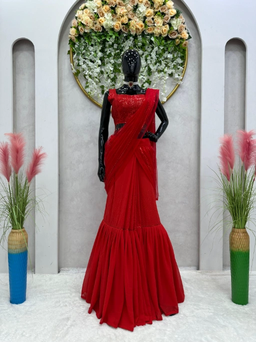 Buy Stylish Red Lehenga Saree