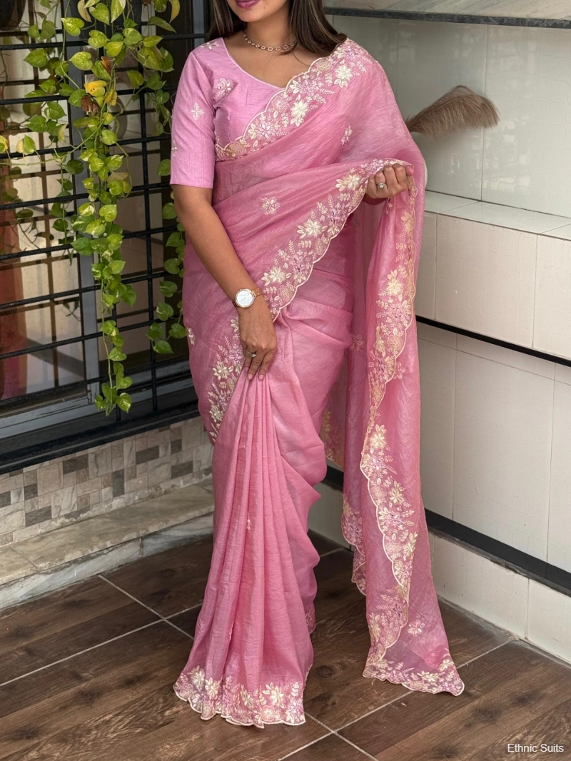 Embroidered Crush Silk Saree