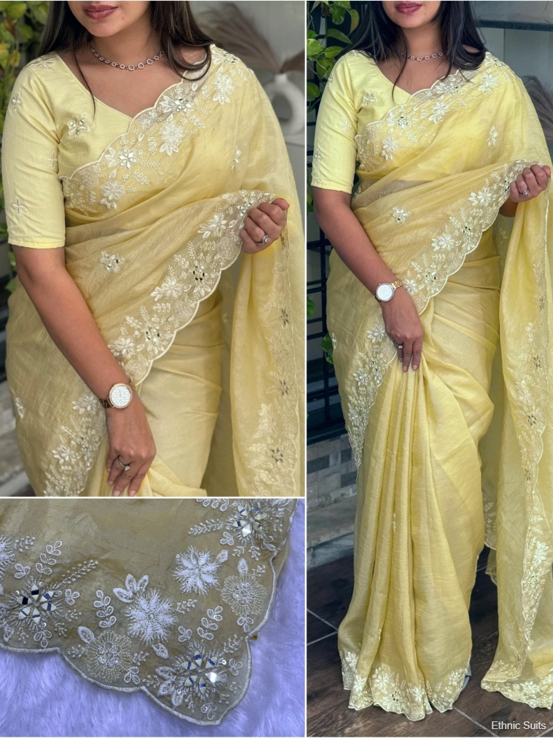 Embroidered Crush Silk Saree