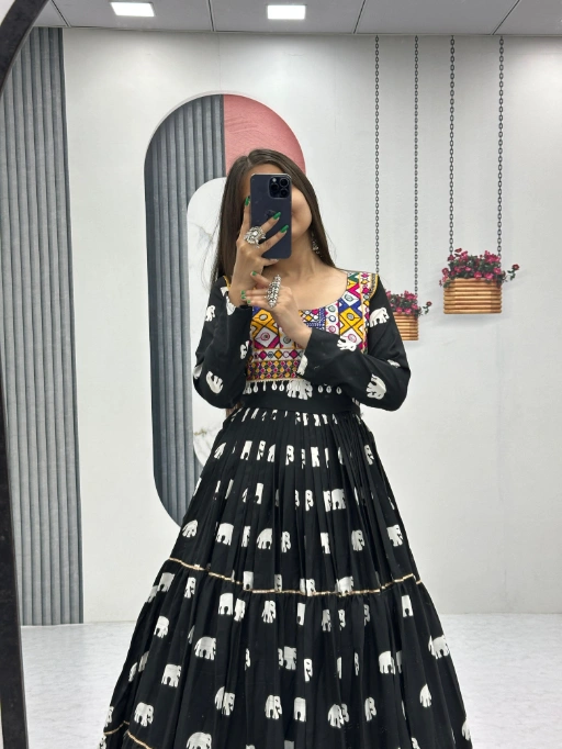 Full Black Gown with Katchi and Hathi Work