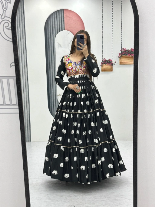 Full Black Gown with Katchi and Hathi Work
