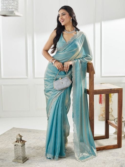 Full Jarkan Diamond Work Party Wear Saree