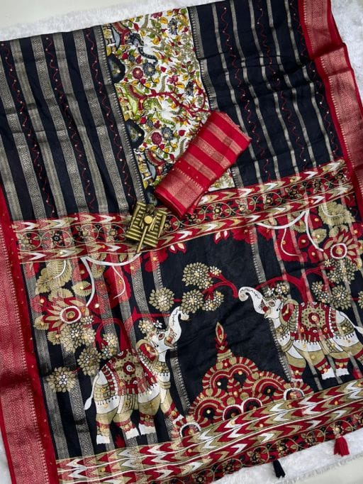 Hand katha Work Cotton Zari Saree