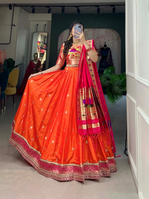 Jacquard Silk Wedding Paithani Lehenga Choli