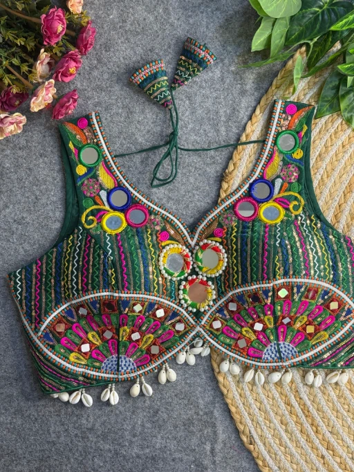 Navratri Apple Cut Blouse with Mirror Work & Gamthi Design