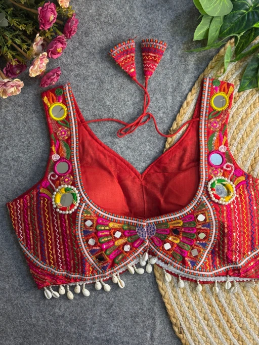 Navratri Apple Cut Blouse with Mirror Work & Gamthi Design