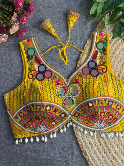 Navratri Apple Cut Blouse with Mirror Work & Gamthi Design