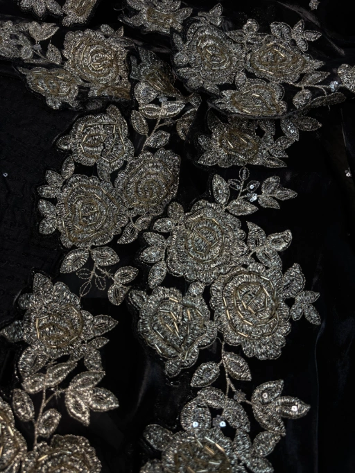 Party Wear Black Flower Embroidery Saree