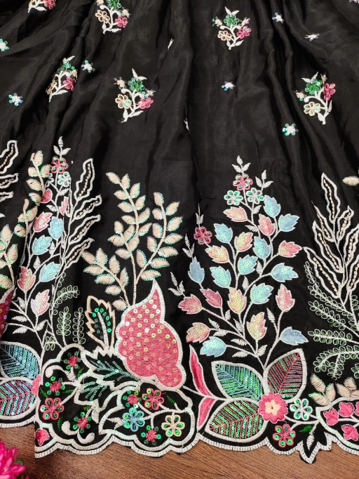 Pure Black Lehenga Choli with Multi Color Embroidery